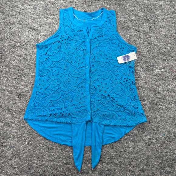 Indigo Great Northwest Tops - Indigo Great Northwest Turquoise Blue Crochet Lace Tie Front Sleeveless Top M